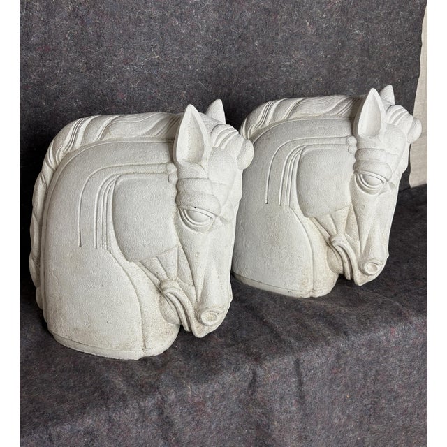 Art Deco Architectural Concrete Horse Heads — Rare Pair For Sale - Image 3 of 10