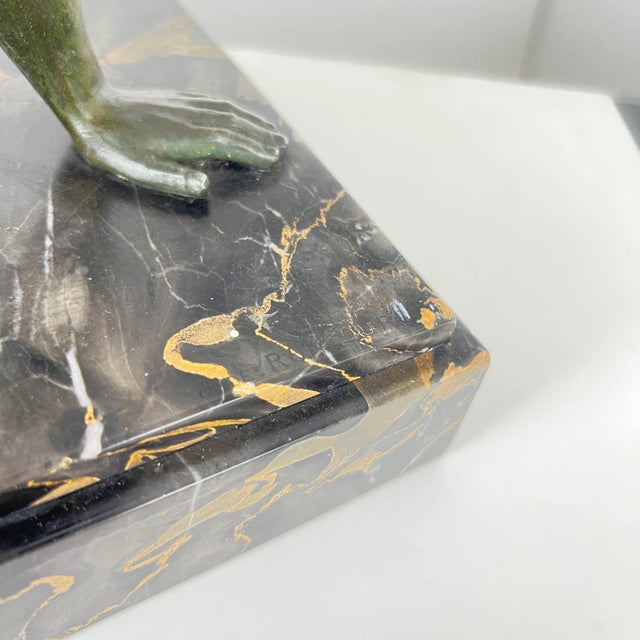 Art Deco Male Sculpture, Spelter, Marble, France circa 1930 For Sale - Image 11 of 14