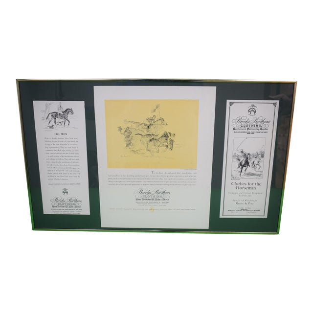 Brooks Brothers X Paul Brown Equestrian 3 Vintage C1937 Adverts in Gilt Frame For Sale
