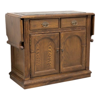 Ethan Allen Royal Charter Oak Jacobean Drop-Leaf Slate Top Server For Sale