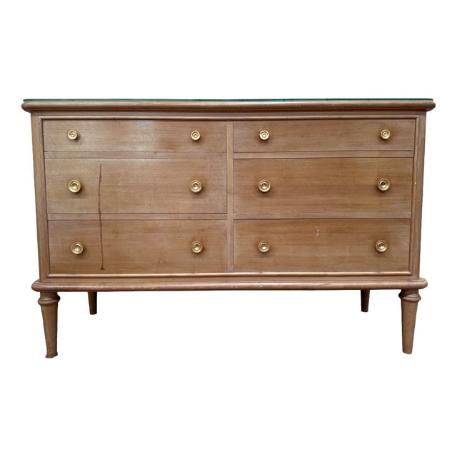 Transitional Fruitwood and Brass 6-Drawer Chest, 1960s For Sale
