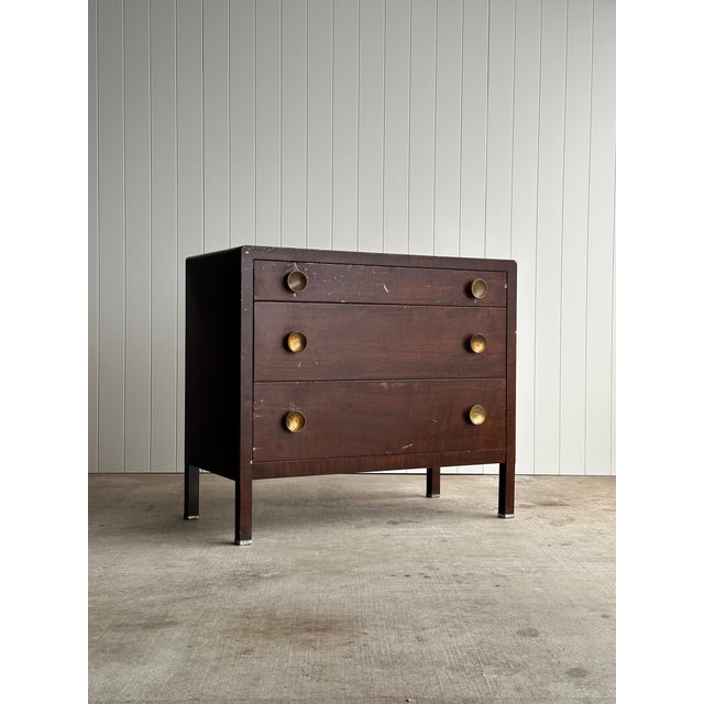 Mid-Century Modern Vintage Norman Bel Geddes Steel Chest of Drawers With Brass Pulls, C. 1930s For Sale - Image 3 of 17