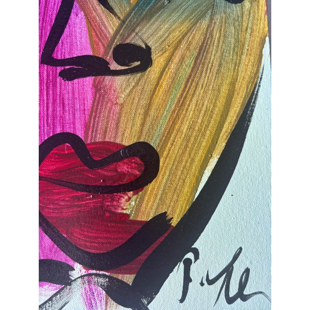 Contemporary Late 20th Century Original Peter Keil Abstract Portrait Acrylic Painting on Canvas Board For Sale - Image 3 of 4