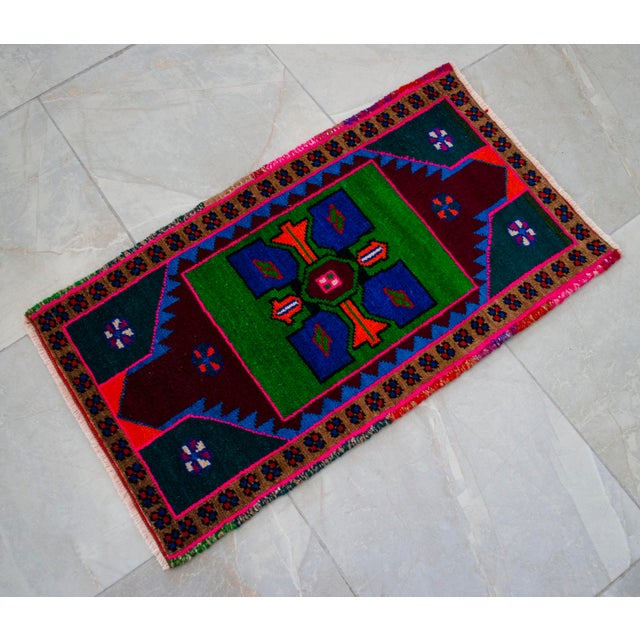 Hand Knotted Oushak Rug. Colorful Rug, Bath Mat, Kitchen Decor 1'7" X 2'9" For Sale - Image 4 of 7