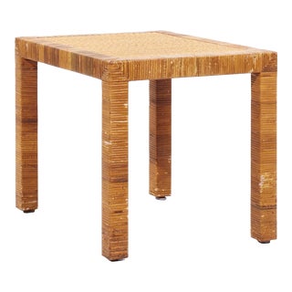 Bielecky Brothers Mid Century Rattan, Cane and Brass Side End Table For Sale