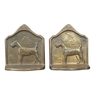 1929 Wire Haired Fox Terrier Connecticut Foundry Bookends - a Pair For Sale