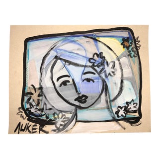 Contemporary Original Acrylic Painting on Cotton Paper by Cassandra Auker “Kawaii” For Sale