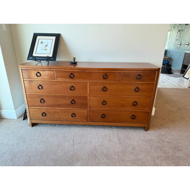 Stickley 21st-century King bed set. Cherry with mahogany inlay. The Stickley 21st Century Collection is a modern Arts and...