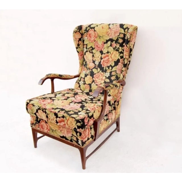 1940s Paolo Buffa Wing Back Floral Armchair For Sale - Image 6 of 6