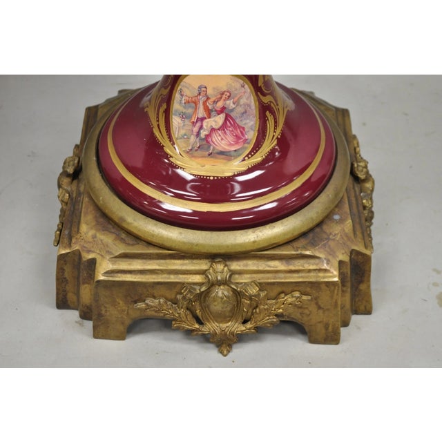 Vintage Palace Size French Sevres Style Red Porcelain Revolving Covered Urn Pair For Sale - Image 9 of 18