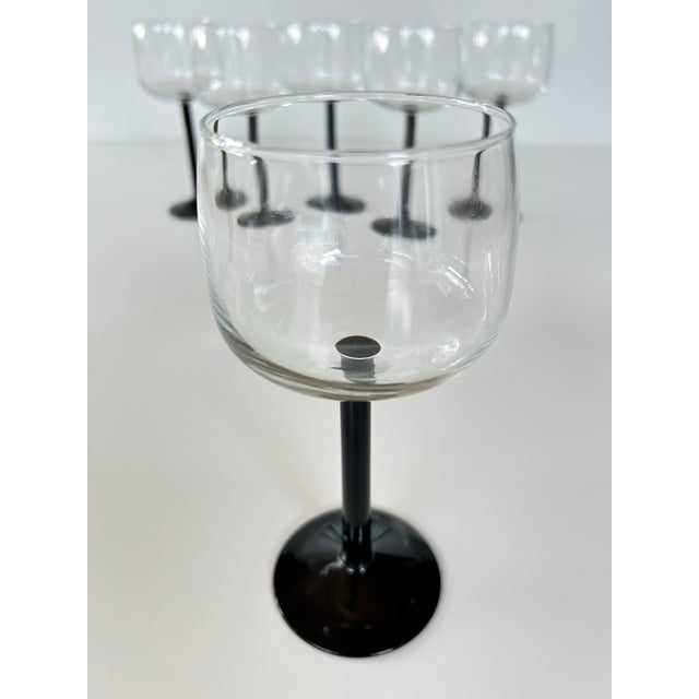 Art Deco Vintage Black Stem Wine Glasses-Set of Six-Made in France For Sale - Image 3 of 9