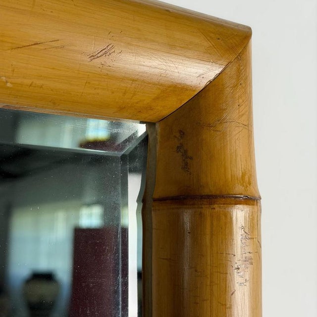 Vintage Italian Bamboo Wall Mirror with Beveled Glass, 1940s For Sale - Image 3 of 12