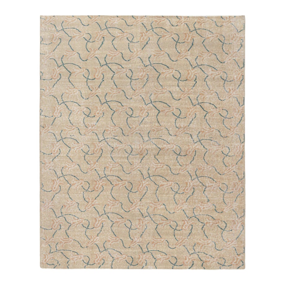 Vintage Zeki Müren Rug in Beige With Pink & Blue Floral Pattern From ...