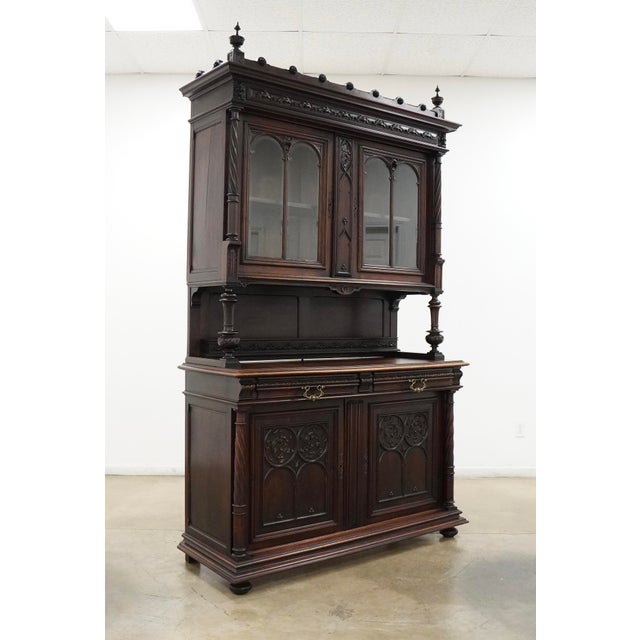 Gothic Vintage Gothic Revival Style Walnut Hutch Cabinet For Sale - Image 3 of 17