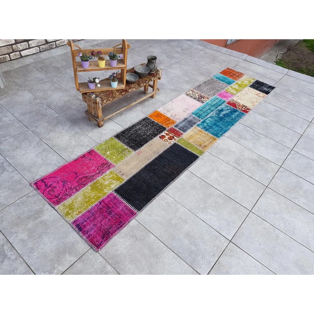 Oushak Vintage Multicolour Runner For Sale - Image 9 of 10