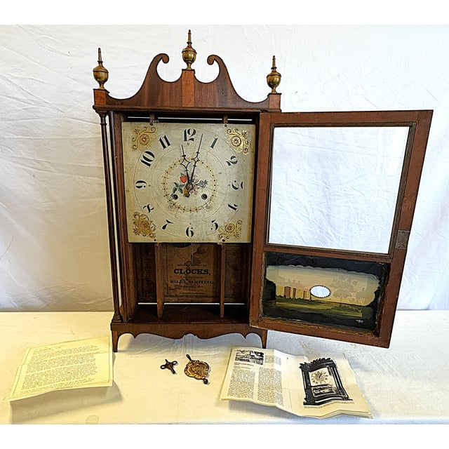 Traditional Antique 1800's Riley Whiting Eight Day Mantel Clock With Reverse Painted Glass Door For Sale - Image 3 of 18