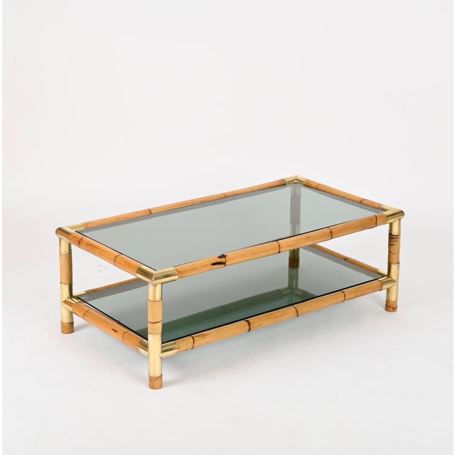 Bamboo, Brass and Smoked Glass Coffee Table, Italy, 1970s For Sale - Image 12 of 15