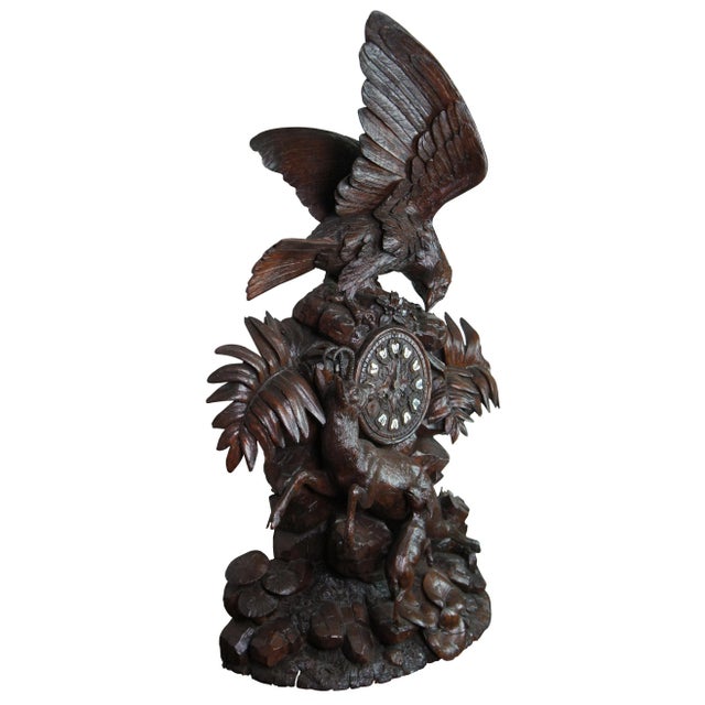 Rustic Antique German Black Forest Eagle Chamois Mantel Hunt Clock For Sale - Image 3 of 13