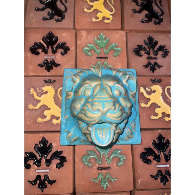 Gladding, McBean Vintage 1930's Gladding McBean Tile Co. Wall Fountain With Lion Faced Spitter and Catalina Tile Company Tiles, 115 Pieces For Sale - Image 4 of 13