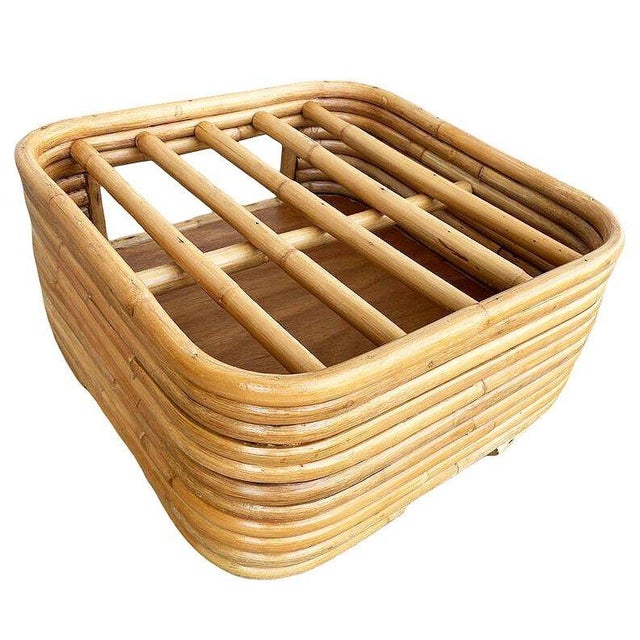 1950s Restored Stacked Rattan Footrest Ottoman With Cubby Space, Pair For Sale In Los Angeles - Image 6 of 6
