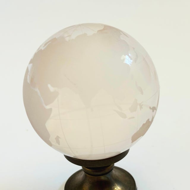 Hollywood Regency Vintage Glass Globe on Brass Stand For Sale - Image 3 of 9