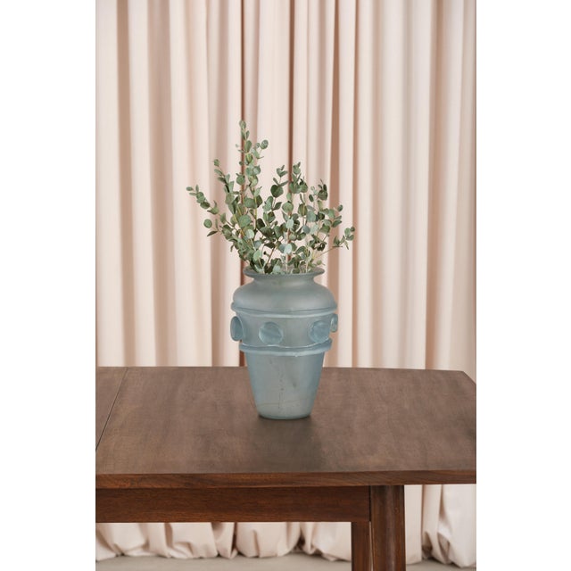 Vintage Frosted Aqua Glass Vase For Sale In Chicago - Image 6 of 18