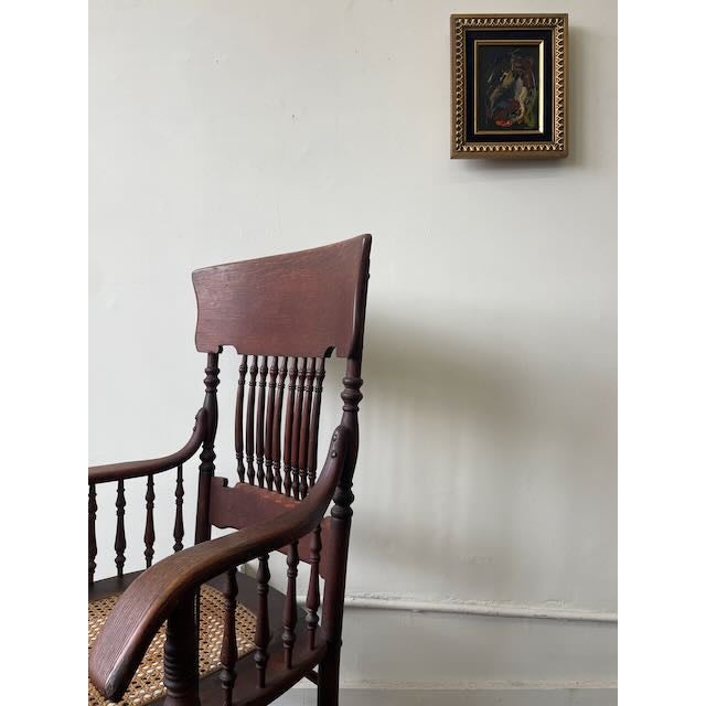 1900 - 1909 1905 Horrocks Desk Co. Oak & Cane Arm Chair For Sale - Image 5 of 13