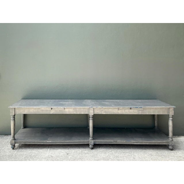 Wood Monumental Vintage Rustic Wooden Farm Table For Sale - Image 7 of 12