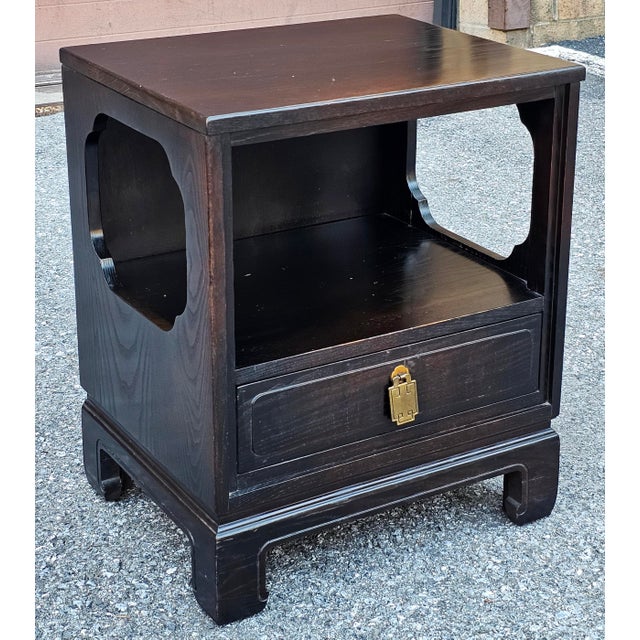 Pair of Davis Cabinet Asian Style Dark Stained Bedside Tables For Sale - Image 9 of 12