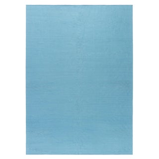Contemporary Turquoise Geometric Flat-Weave Viscose Rug by Doris Leslie Blau For Sale