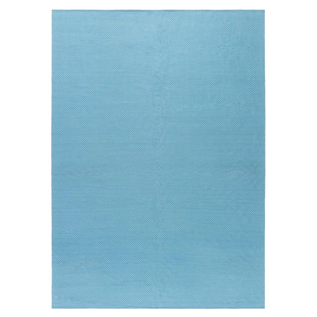 Contemporary Turquoise Geometric Flat-Weave Viscose Rug by Doris Leslie Blau For Sale