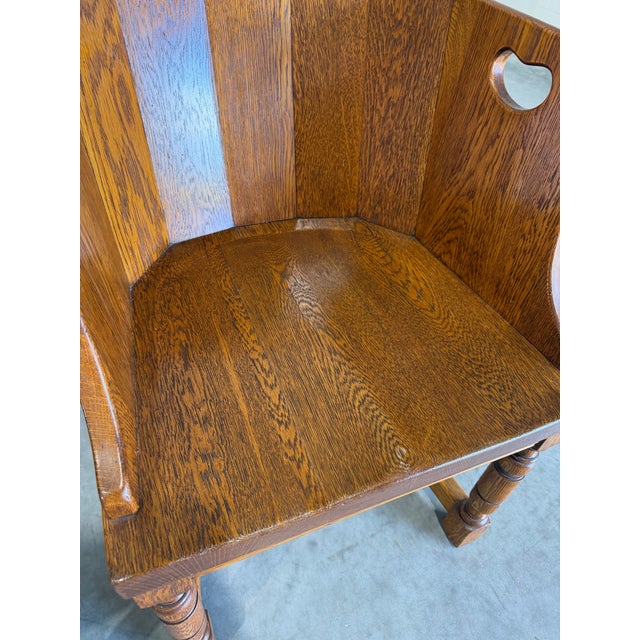 Brown Pair of Dutch Colonial Style Vintage Oak Barrel Back Chairs For Sale - Image 8 of 12