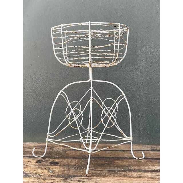 White Vintage Distressed White Wire Plant Stand For Sale - Image 8 of 12