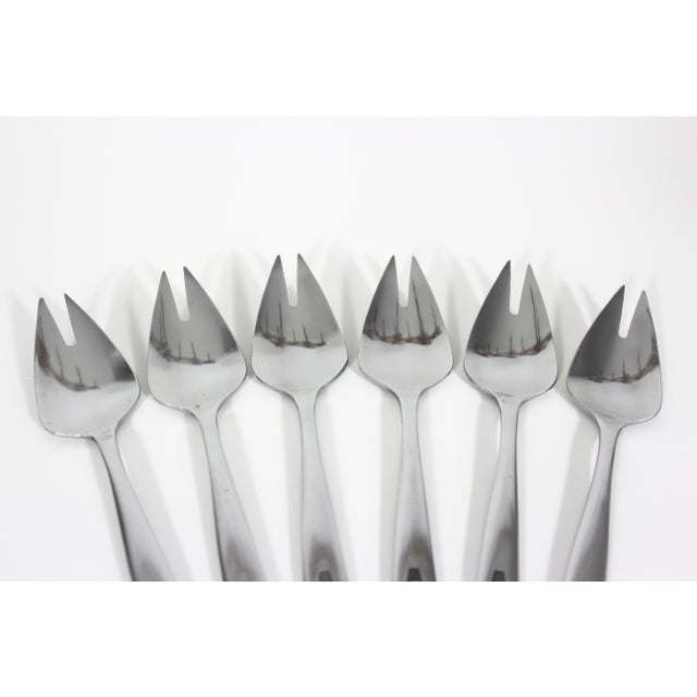 Mid-Century Modern 1960’s Vintage Stainless Steel Ice Cream Forks Set of Six Spork, Dessert Buffet Spoon Fork Knife Splayd For Sale - Image 3 of 11