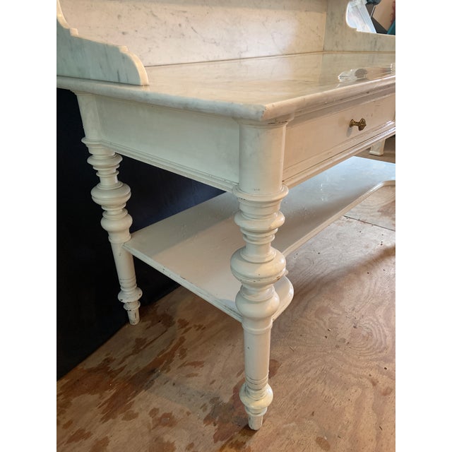 Large Vintage 19th Century French Marble Top Painted Wash Stand - Perfect for a Sink Vanity For Sale - Image 9 of 12