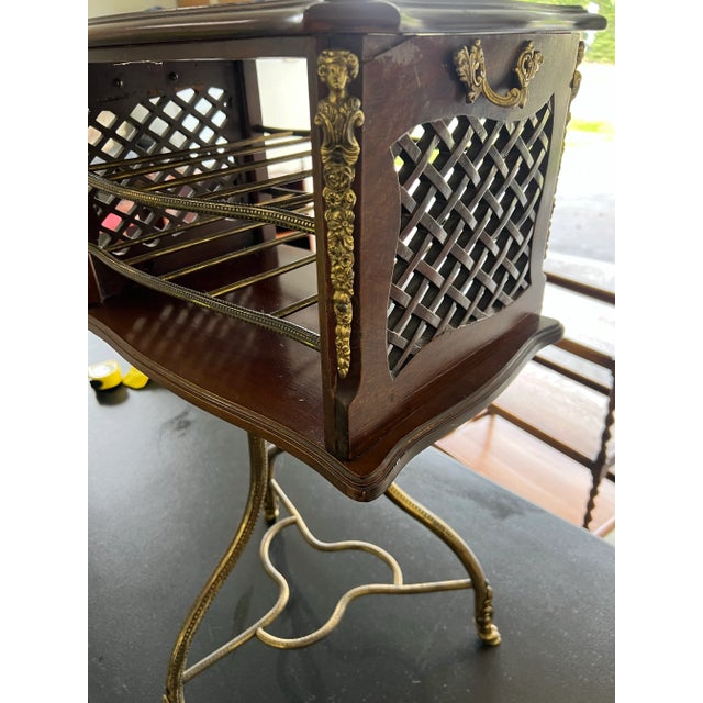 Antique Hall-Borchert Manufacturing Co. Brass Swivel Magazine Stand Canterbury For Sale In Chicago - Image 6 of 11