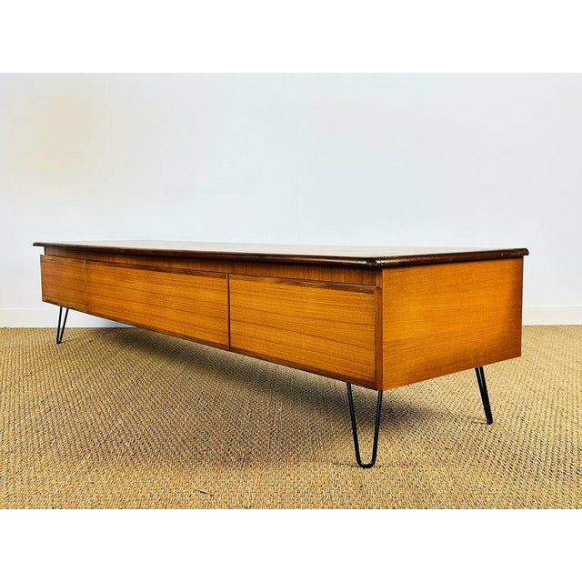 Black Low Scandinavian Sideboard in Teak with Hairpin Legs, 1960s For Sale - Image 8 of 18