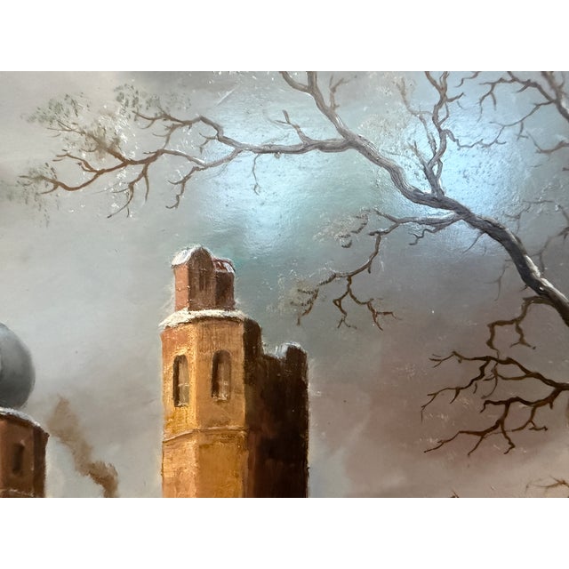 Impressionist Late 20th Century Dutch Winter Landscape With Figures and Church Oil on Board Signed Van Peeters For Sale - Image 3 of 4