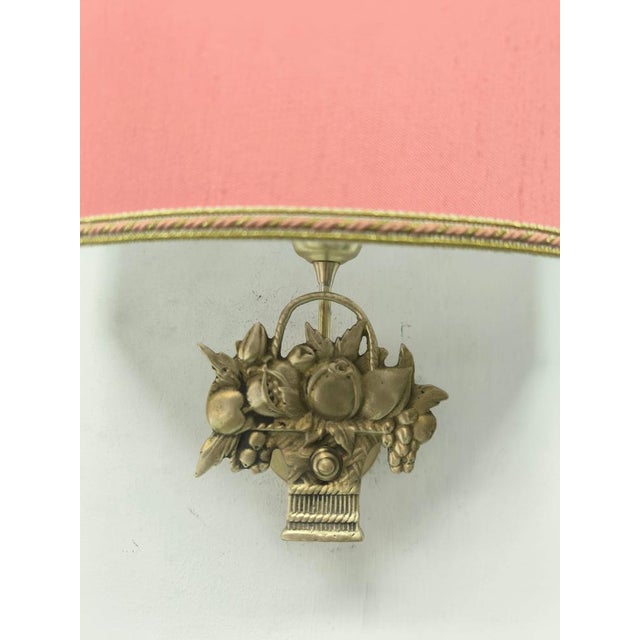 Fabric Fan Lampshade with Cast Fruit Decoration, 1950s, in Very Good conditions. Designed 1950 to 1959 Up to 250V...
