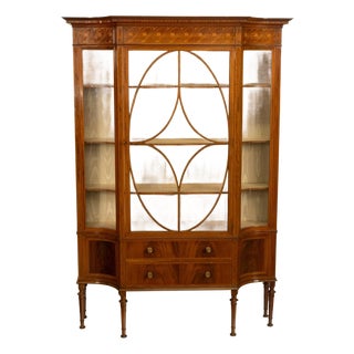 Antique Art Nouveau Inlaid Mahogany Display China Cabinet Vitrine Waring Gillow, 1905 For Sale