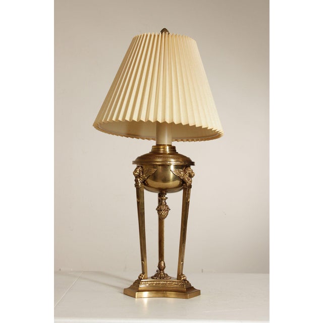 High Quality Vintage Brass Two-Light Table Lamp Decorated with Winged Lions