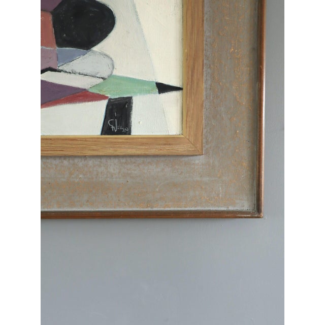 Orange 1950 Mid-Century Modern 'Geometric Harvest' Swedish Geometric Abstract Still Life Oil Painting, Framed For Sale - Image 8 of 12