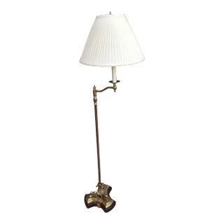 Vintage French Style Brass Swing-Arm Floor Lamp & Shade by Frederick Cooper For Sale