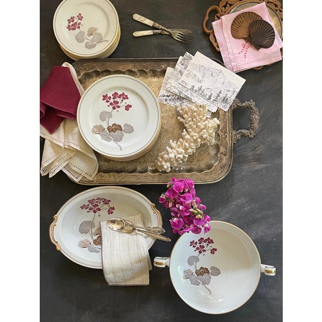 Early 20th Century Vintage Noritake Geranium Burgundy and Gray 5 5/8” Small Berry Bowls - Set of Nine (9) For Sale - Image 5 of 8