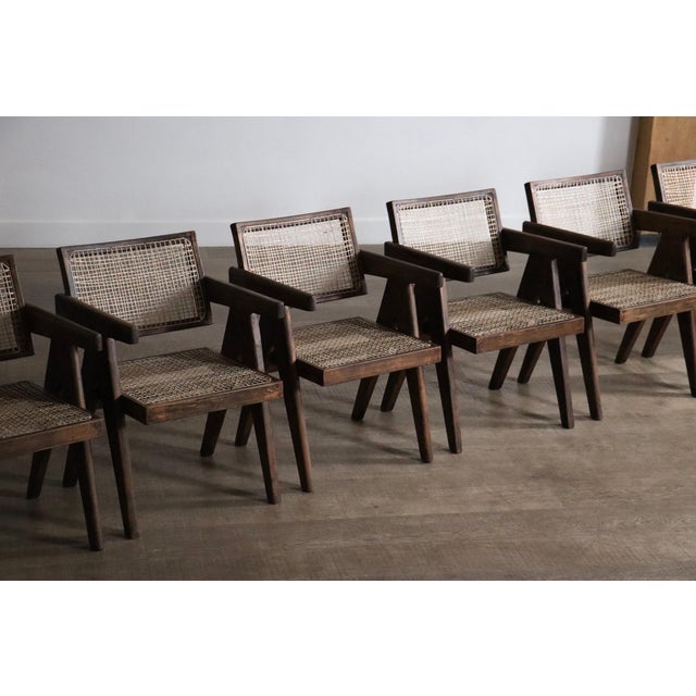Office Cane Chairs from Pierre Jeanneret, India, 1950s, Set of 8 For Sale - Image 4 of 18