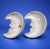 This listing is for a matched pair of vintage Italian ceramic moon faces. One piece still retains the original gold ABC...