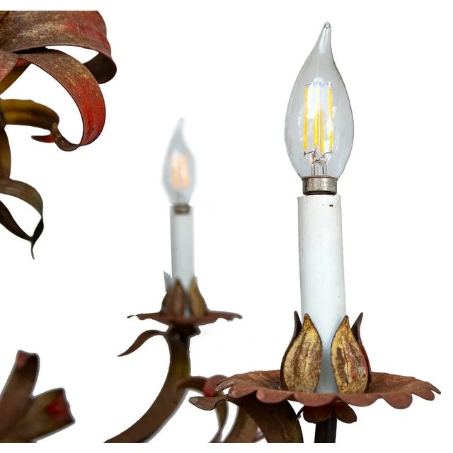 Metal 1950s Italian Tole Lilly 5 Light Chandelier For Sale - Image 7 of 11