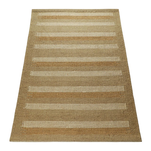 Rug & Kilim Rug & Kilim’s Scandinavian Rug with Beige and Taupe Geometric Stripes - 3x12 For Sale - Image 4 of 7