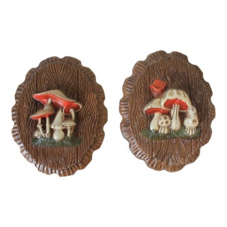 Pair of Mid-Century Oval Mushroom Wall Hangings For Sale