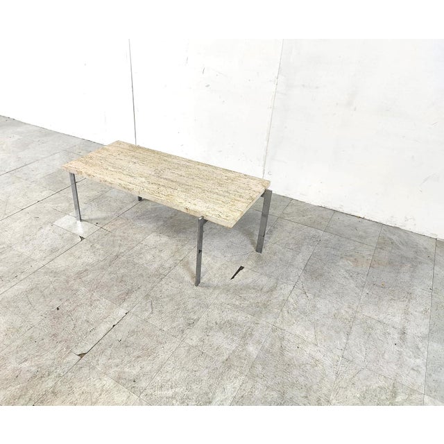 Beige Vintage Travertine and Chrome Coffee Table, 1970s For Sale - Image 8 of 10